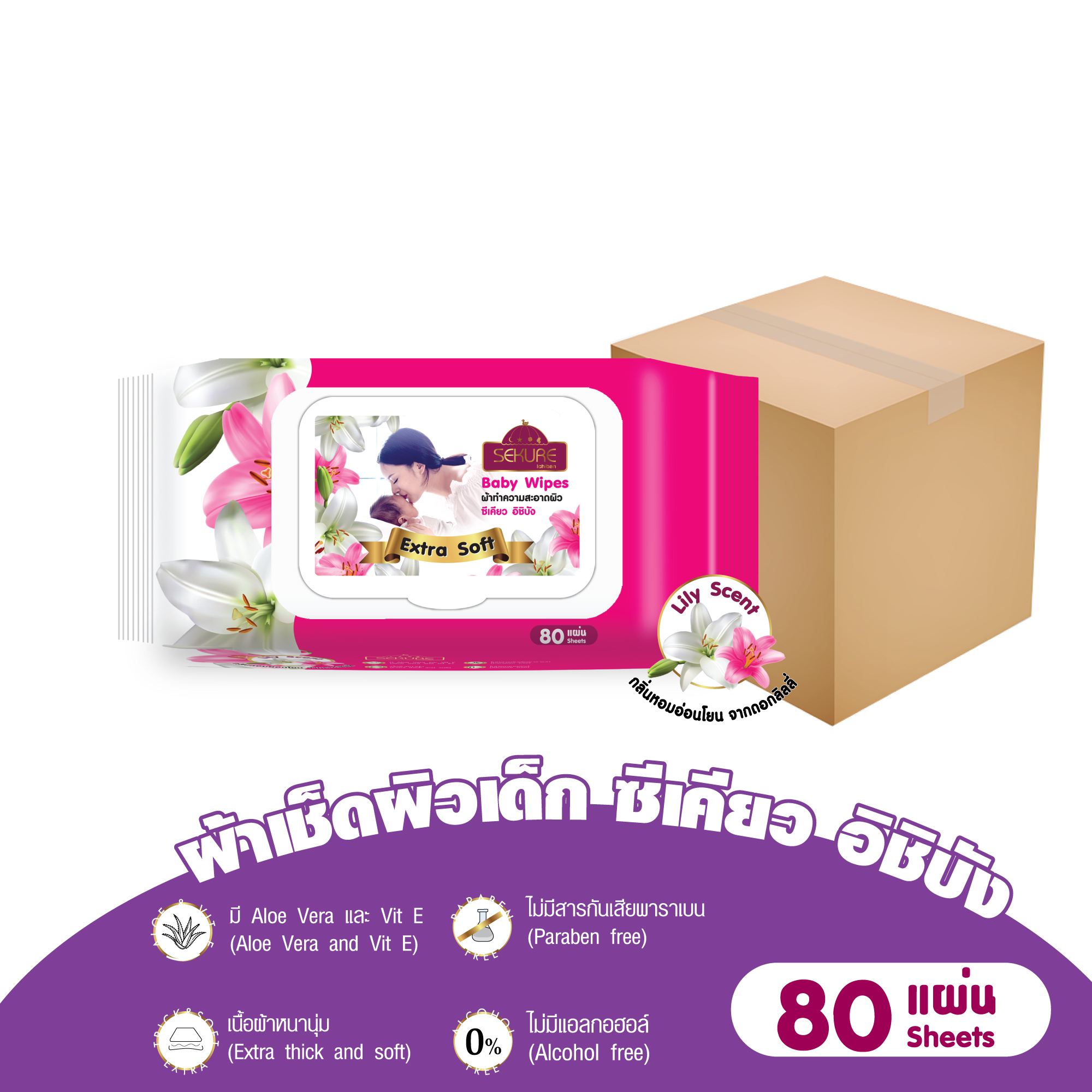 ยกลัง - ผ้าเช็ดผิวเด็ก ซีเคียว อิชิบัง รุ่น 80 ชิ้น